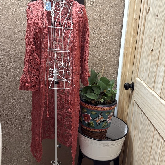 Raj Rust Crochet Long Jacket